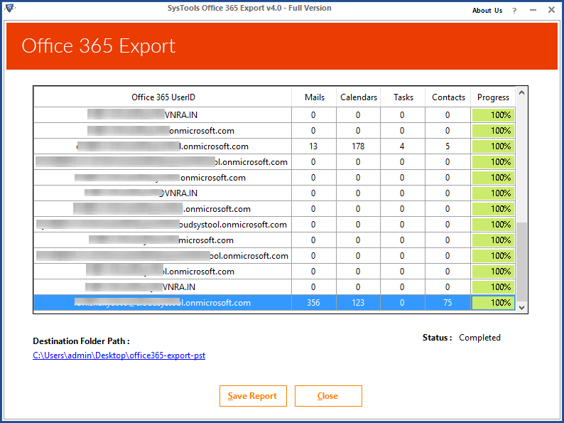 Office 365 Export Tool screenshot