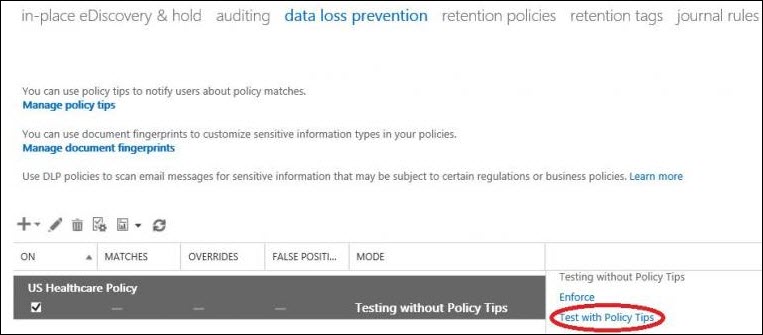 Test with Policy Tips