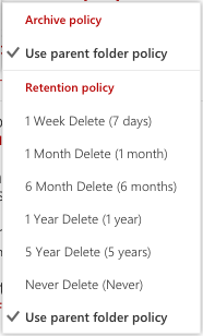 default retention policy of Office 365