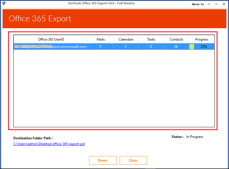 Office 365 to PST Process Start