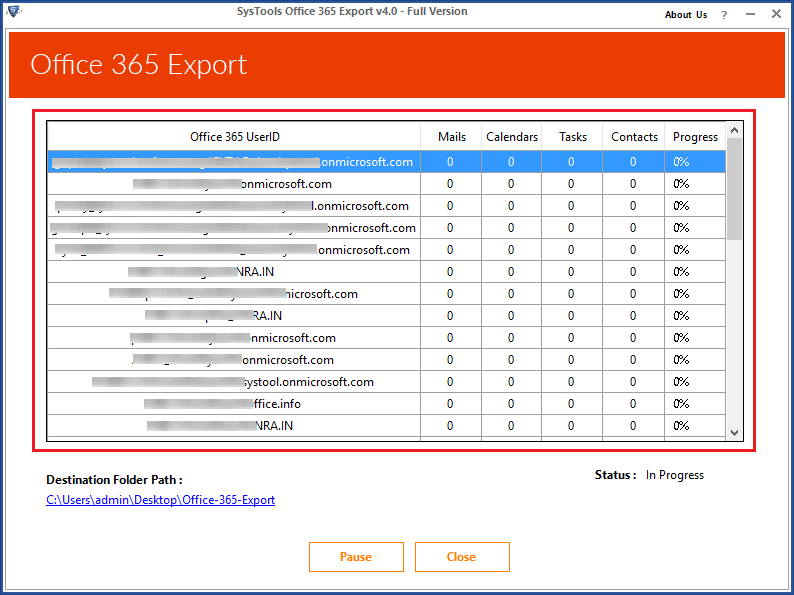Export Office 365 Mailbox Process Start 