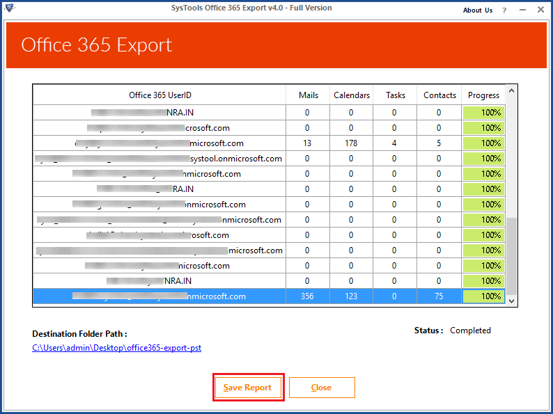 Save Office 365 Mailbox Exported CSV Report